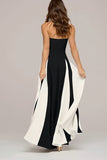 Black and White Strapless A-Line Maxi Dress