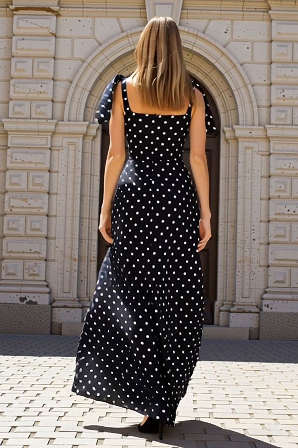 polka dot wedding guest dress Berylove Women Black White Polka Dot Wedding Guest Dress Sheath Spaghetti Straps Maxi Dress, Black White Dots / US16W