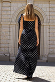 Sheath Black White Polka Dot Maxi Wedding Guest Dress