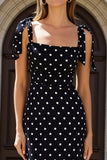 Sheath Black White Polka Dot Maxi Wedding Guest Dress