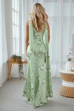 Green Floral Mermaid Wedding Guest Dress With Sash