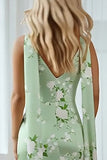 Green Floral Mermaid Wedding Guest Dress With Sash