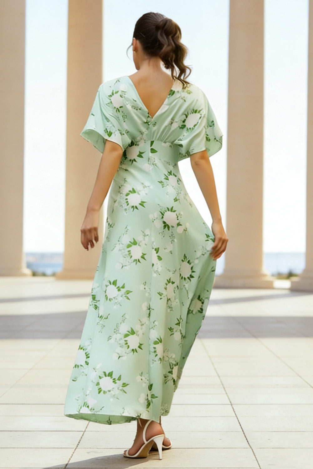 green pattern wedding guest dress Leely Women Green Floral Jacquard A Line Maxi Wedding Guest Backless Strapless Evening Dress