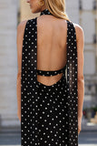 Black White Polka Dot Sheath Spaghetti Straps Wedding Guest Dress
