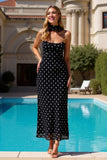 Strapless Sheath Black White Polka Dot Wedding Guest Dress With Streamer
