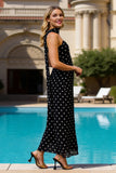 Strapless Sheath Black White Polka Dot Wedding Guest Dress With Streamer
