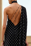 One Shoulder Black and White Sheath Maxi Polka Dot Dress