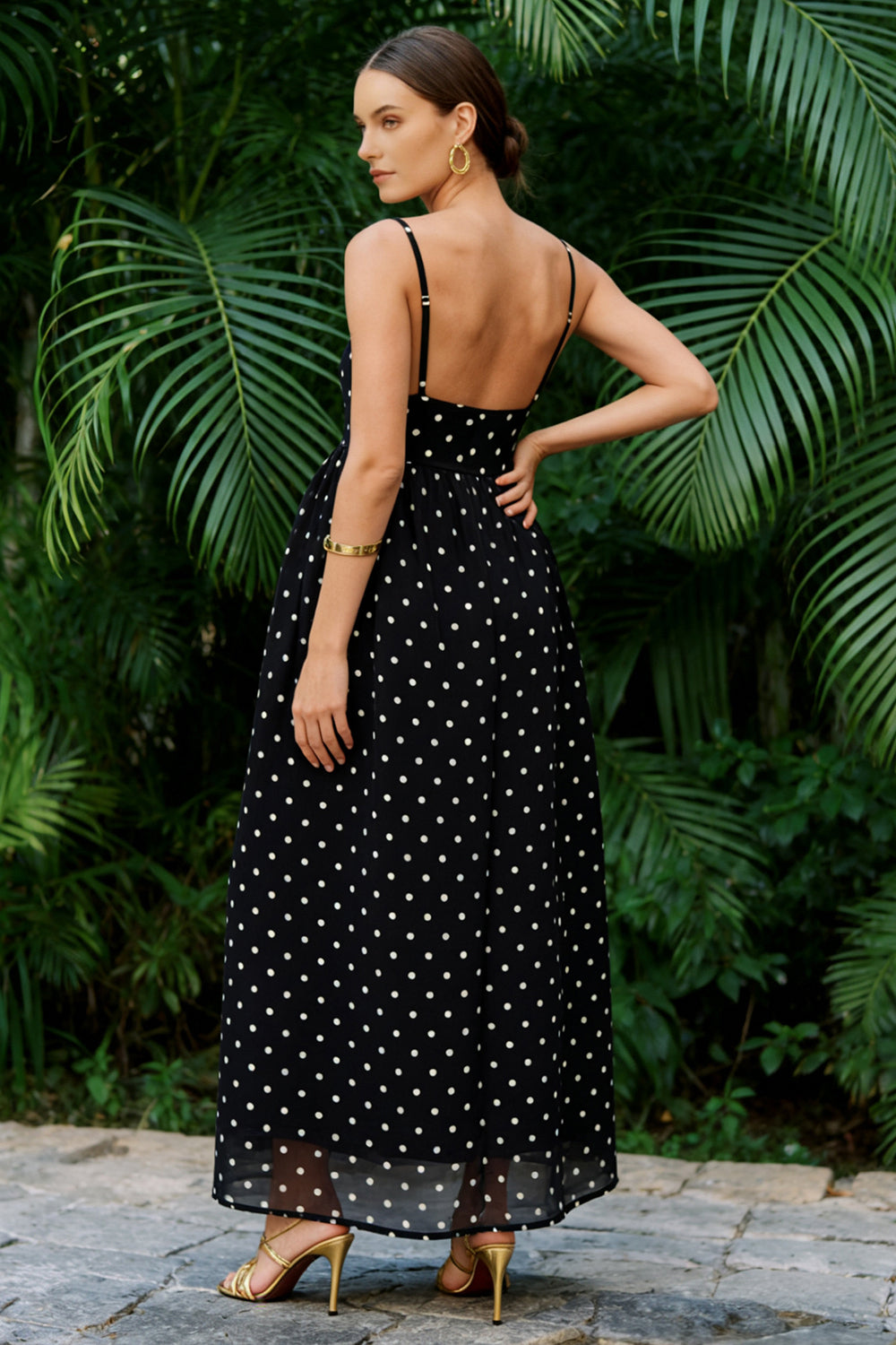 Berylove Women Simple A-Line Wedding Guest Dress Spaghetti Straps Black White Polka Dot Dress, Black White Dots / US16W Berylove Women Simple A-Line Wedding Guest Dress Spaghetti Straps Black White Polka Dot Dress, Black White Dots / US16W
