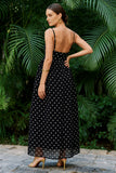Simple A-Line Spaghetti Straps Black White Polka Dot Dress