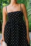 Simple A-Line Spaghetti Straps Black White Polka Dot Dress