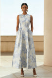 Dusty Blue A-Line Floral Wedding Guest Dress With Pockets