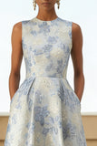 Dusty Blue A-Line Floral Wedding Guest Dress With Pockets