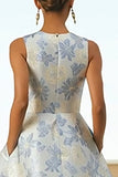 Dusty Blue A-Line Floral Wedding Guest Dress With Pockets