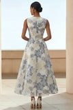 Dusty Blue A-Line Floral Wedding Guest Dress With Pockets