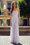 Strapless Floral A-Line Lilac Wedding Guest Dress