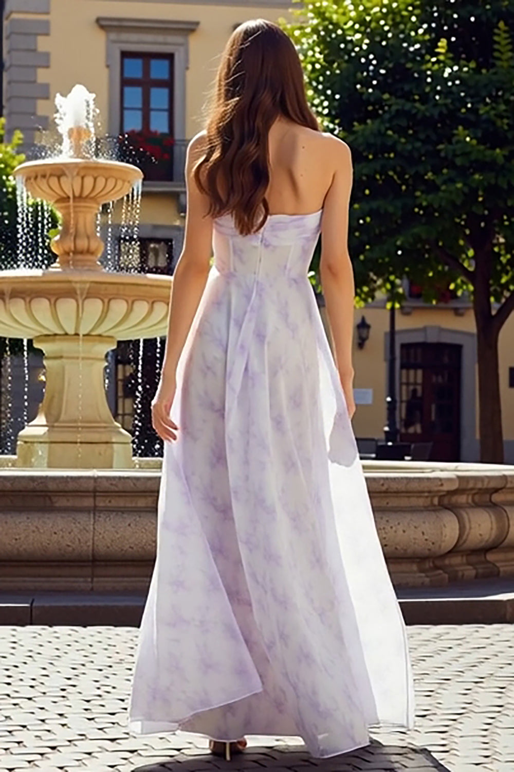 Berylove Women Strapless Lilac Wedding Guest Dress A-Line Chiffon Maxi Floral Dress, Lilac / US22W Berylove Women Strapless Lilac Wedding Guest Dress A-Line Chiffon Maxi Floral Dress, Lilac / US22W