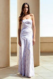 Lilac Floral Sheath Strapless Maxi Wedding Guest Dress