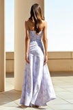 Lilac Floral Sheath Strapless Maxi Wedding Guest Dress