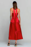 Red Strapless A-Line Satin Wedding Guest Dress With Pockets