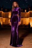 Purple Mermaid Long Sleeve Cut Out Velvet Formal Dress