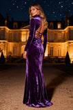 Purple Mermaid Long Sleeve Cut Out Velvet Formal Dress