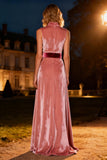 Pink High Neck Velvet Long Formal Dress