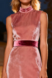 Pink High Neck Velvet Long Formal Dress