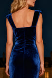 Royal Blue Mermaid Velvet Maxi Holiday Party Dress With Slit