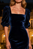 Navy Velvet Mermaid Square Neck Maxi Holiday Party Dress