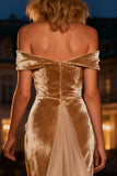 Champagne Off The Shoulder Velvet Long Formal Dress