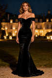 Mermaid Off The Shoulder Velvet Corset Maxi Black Tie Dress