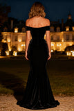 Mermaid Off The Shoulder Velvet Corset Maxi Black Tie Dress