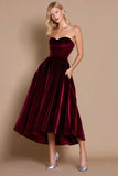 Burgundy Sweetheart Velvet A-Line Holiday Party Dress