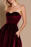 Burgundy Sweetheart Velvet A-Line Holiday Party Dress