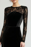 Velvet Sheath Lace Long Sleeve Black Tie Dress