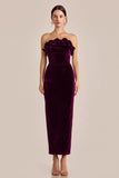 Plum Strapless Sheath Formal Dress With Ruffles