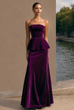 Strapless Plum Velvet Maxi Holiday Party Dress