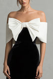 Off The Shoulder Sheath Black and White Formal Dress With Bow