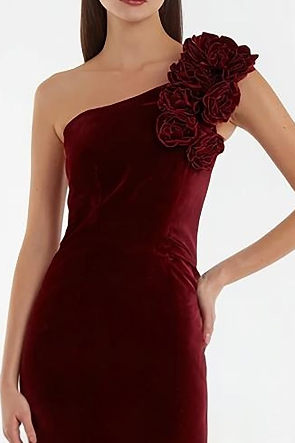 Berylove Women Burgundy One Shoulder Holiday Party Dress Mermaid Velvet Long Formal Dress With 3D Flowers, Burgundy / US14 Berylove Women Burgundy One Shoulder Holiday Party Dress Mermaid Velvet Long Formal Dress With 3D Flowers, Burgundy / US14