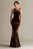 Dark Brown Mermaid Velvet Long Formal Dress