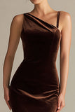 Dark Brown Mermaid Velvet Long Formal Dress