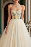 Ivory Sweetheart Embroidered A-Line Tulle Prom Dress