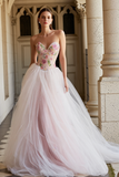 Sweetheart A-Line Pink Tulle Prom Dress With Appliques