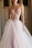 Sweetheart A-Line Pink Tulle Prom Dress With Appliques