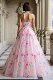 Princess Floral Pink Sweetheart Sequin Prom Dress