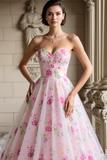 Princess Floral Pink Sweetheart Sequin Prom Dress