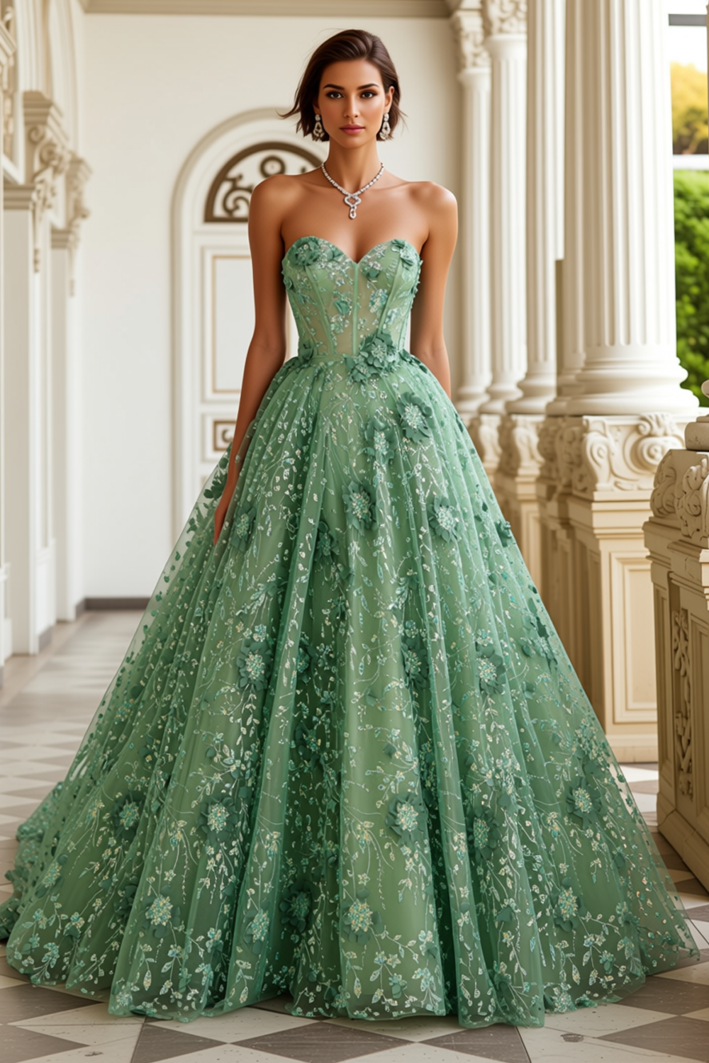 Berylove Women Princess Green Prom Dress Strapless Corset Maxi Party Dress With Appliques, Green / US18W Berylove Women Princess Green Prom Dress Strapless Corset Maxi Party Dress With Appliques, Green / US18W