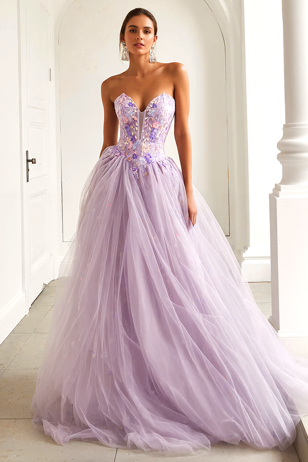 lilac color dress for party Berylove Women Lilac Sweetheart Prom Dress A-Line Appliqued Tulle Maxi Party Dress