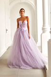 Lilac Sweetheart A-Line Appliqued Maxi Prom Dress