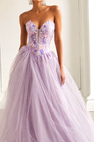 Lilac Sweetheart A-Line Appliqued Maxi Prom Dress